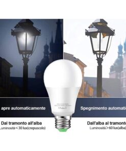 Lampada A Led E27 Con Sensore Crepuscolare 9W 900 Lumen A60 3000K Day Night Sensor