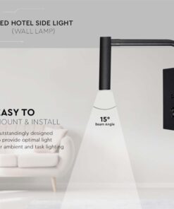 Applique Lampada Led Da Parete Hotel Per Lettura 3W 3000K Con Interruttore e Caricatore USB 5V 2A Colore Nero SKU-211487