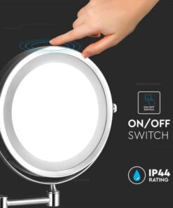 Specchio LED Rotondo 3W Double Face Rotabile a 360° con Braccio Estendibile Ingranditore 3X D170mm 6400K IP44 SKU-6628