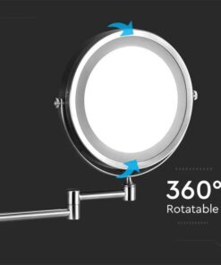 Specchio LED Rotondo 3W Double Face Rotabile a 360° con Braccio Estendibile Ingranditore 3X D170mm 6400K IP44 SKU-6628