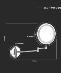 Specchio LED Rotondo 3W Double Face Rotabile a 360° con Braccio Estendibile Ingranditore 3X D170mm 6400K IP44 SKU-6628