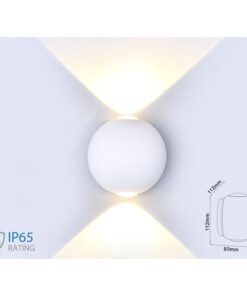 Applique Lampada LED da Muro Palla Sferica 6W 3000K Carcassa Bianca Doppio Fascio Luminoso IP65 SKU-8301