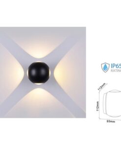 Applique Lampada LED da Muro Palla Sferica 4X1W 3000K Carcassa Nera Illuminazione 4 Lati IP65 SKU-8553