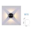 Applique Lampada LED da Muro Palla Sferica 4X1W 4000K Carcassa Nera Illuminazione 4 Lati IP65 SKU-8554