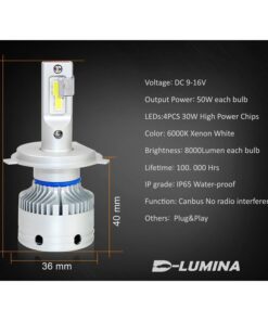 Kit Full Led H4 12V 50W 8000 Lumen Canbus All In One IP65 Dissipazione a Ventola