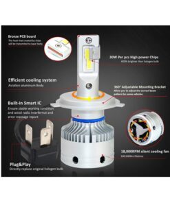 Kit Full Led H4 12V 50W 8000 Lumen Canbus All In One IP65 Dissipazione a Ventola
