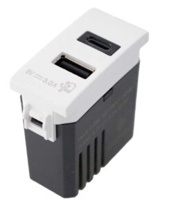 Modulo Presa Caricatore USB 5V 3A  USB-A + USB-C Colore Bianco Compatibile Con Bticino Living e Vimar Plana