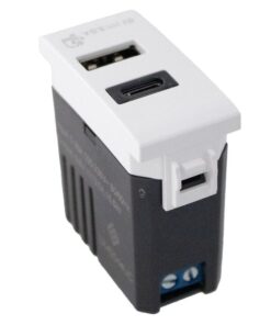 Modulo Presa Caricatore USB 5V 3A USB-A + USB-C Colore Bianco Compatibile Con Bticino Living e Vimar Plana