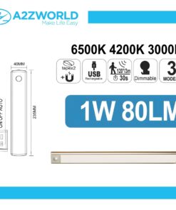 Lampada Barra LED con Sensore di Movimento 1W 80lm 235X40X8mm CCT Dimmerabile 3 Modalità, Batteria Ricaricabile USB 5V 1A, con Calamita, Slim per Armadi e Mobili, Sotto Pensile, Anche In Auto Camper