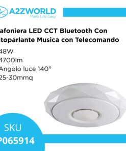Plafoniera LED CCT Bluetooth Con Altoparlante Musica 48W 4700lm D410x95mm 140° con Telecomando 25-30mmq