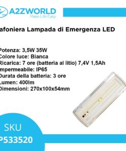 Lampada di Emergenza a LED 3.5W 400lm Luce Fredda 6500K Autonomia 3 Ore Batteria Ricaricabile al Litio Modalità Maintained e Non-Maintained,Montaggio da Parete o Soffitto Come Plafone