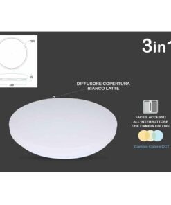 Plafoniera A Led Da Soffitto CCT Rotondo 12W D255mm Cambia Colore 3 in 1 3000K 4000K 6400K SKU-217603