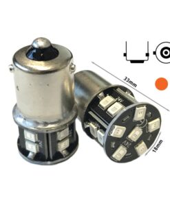 24V Lampada LED BAU15S R5W PY21W Arancione 16 SMD 2835 Piedi Storti Frecce No Polarità 360° Durata Garantita