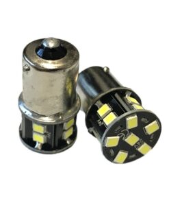 2 Lampade LED BA15S 24V G18 R5W Bianco Freddo 16 SMD 2835 Piedi Dritti No Polarità