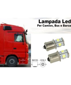 Lampada LED Canbus 24V BA15S G18,5 R5W Bianco 8 SMD 5050 Camion Bus Barca