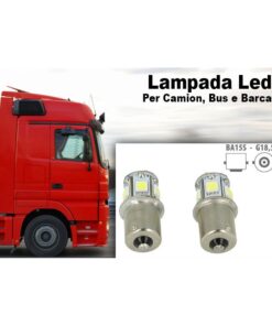 2 Lampade LED Canbus BA15S G18,5 R5W Rosso 24V 8 SMD 5050 Piedi Dritti Camion Bus Barca