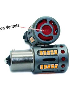 Lampada Led 1156 BAU15S PY21W 100% Canbus 12V 21W Effettiva Arancione Piedi Storti Con Ventola In Testa