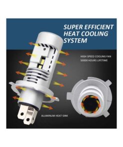 Lampada Led H4 Moto 12V 20W IP65 Bianco 6000K 2000/2000LM 360 Gradi Canbus Slim Con Ventola In Testa