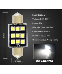 Alternative view of 4 Lampade LED T11 Canbus 36mm 12V 2W con 6 SMD 3030 Bianco 6000K No Polarità