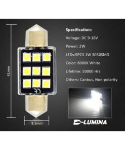Alternative view of 4 Lampade LED T11 Canbus 41mm 12V 2W con 6 SMD 3030 Bianco 6000K No Polarità