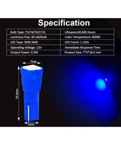 Alternative view of 10 Lampadine LED T5 12V W1.2W Blu SMD 5050 per Cruscotto Auto Moto 6000K