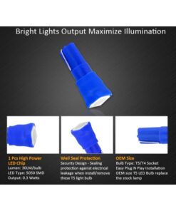 10 Lampadine LED T5 12V W1.2W Blu SMD 5050 per Cruscotto Auto Moto 6000K