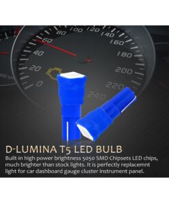 10 Lampadine LED T5 12V W1.2W Blu SMD 5050 per Cruscotto Auto Moto 6000K