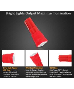 10 Lampadine LED T5 12V W1.2W Rosse SMD 5050 per Cruscotto Auto Moto