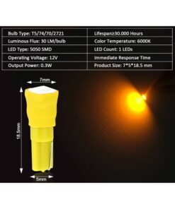 Alternative view of 10 Lampadine Led T5 12V W1,2W Colore Giallo Arancione Con Smd 5050 Luci Cruscotto