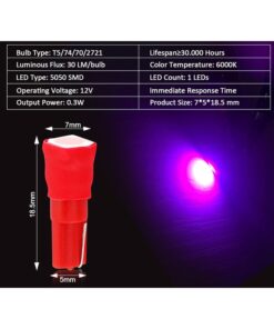 Alternative view of 10 Lampadine Led T5 12V W1,2W Colore Rosa Pink Con 1 Smd 5050 Luci Cruscotto Auto