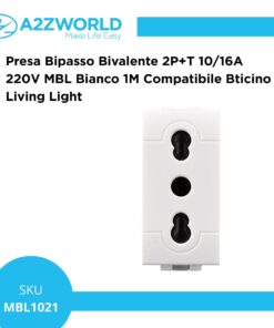 Presa Bipasso Bivalente 2P+T 10/16A 220V MBL Bianco 1M Compatibile Bticino Living Light BLB2001
