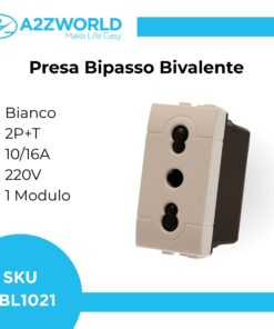 Presa Bipasso Bivalente 2P+T 10/16A 220V MBL Bianco 1M Compatibile Bticino Living Light BLB2001