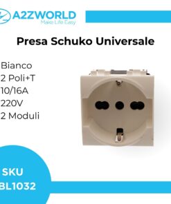 Presa Schuko Universale 2P+T 10/16A 220V MBL Bianco 2M Compatibile Bticino Living Light BLB2102