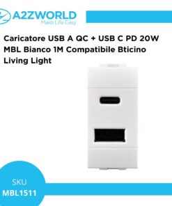 Caricatore USB A QC + USB C PD 20W MBL Bianco 1M Compatibile Bticino Living Light BLB3002