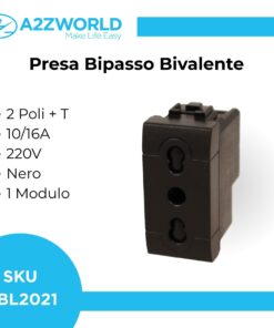 Presa Bipasso Bivalente 2P+T 10/16A 220V MBL Nero 1M Compatibile Bticino Living International BLN2001