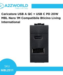 Caricatore USB A QC + USB C PD 20W MBL Nero 1M Compatibile Bticino Living International BLN3002