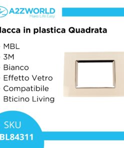 Placca Quadrata In Vetro Temperato MBL 3M Bianco Compatibile Bticino Living BLN84301