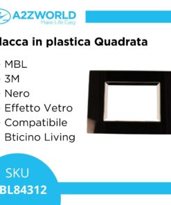 Placca Quadrata In Vetro Temperato MBL 3M Nero Compatibile Bticino Living BLN84302
