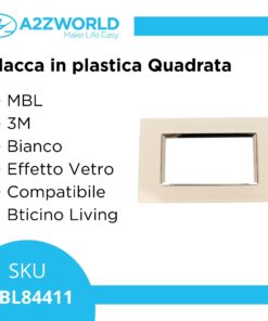 Placca Quadrata In Vetro Temperato MBL 4M Bianco Compatibile Bticino Living BLN84401
