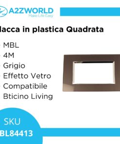 Placca Quadrata In Vetro Temperato MBL 4M Grigio Compatibile Bticino Living BLN84410