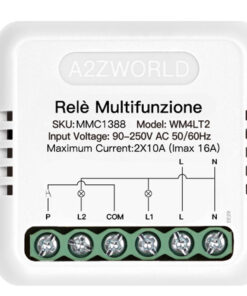 Relè Multifunzione 2 Canali Da Incasso, Silenzioso Con Memoria, 8 Modalità In 1 (Passo-Passo Bistabile, Commutatore, Alternanza A/B 1NO+1NC, Monostabile, 3/4 Sequenze, Temporizzato 3 Minuti), 2X10A (Imax 16A) 220V AC IP20, 40X40X18mm