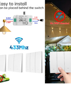 Interruttore RF Wireless Telecomando Senza Batteria 3 Tasti RF 433MHz Generatore Corrente Automatico 3 Tasti Quadrato Per Scatola 502 IP20 Bianco