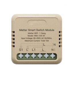 Relè Passo Passo Mini Interruttore Matter WiFi 2.4G, 10A TUYA, Compatibile Apple Home, Google Home, Alexa, SmartThings, 2200W, AC 90-250V 50/60Hz, 40x40x18mm, IP20