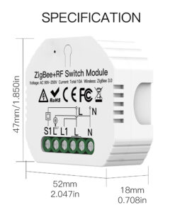 Alternative view of Relè Passo Passo Interruttore Smart ZigBee RF433 2 In 1 ZigBee, RF 433MHz TUYA, Smart Life 10A AC 90-250V 50/60HZ 2200W SHZ104Z IP20