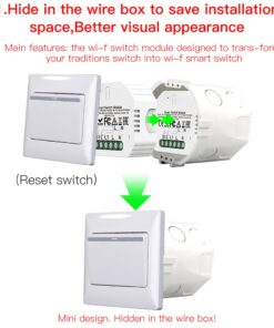 Relè Passo Passo Interruttore WiFi 2.4G + BLE + RF 433MHz, 3 in 1, 10A Bluetooth BLE Mesh, TUYA, Compatibile Smart Life, 2200W, AC 90-250V 50/60Hz, 53x48x18mm IP20 SH104