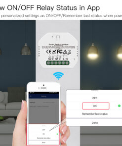 Relè Passo Passo Interruttore WIFI 2.4G+BLE+RF 433MHz, 2 Canali, Bluetooth BLE Mesh TUYA, Smart Life, 10A, AC 90-250V, 50/60HZ, 2200W, 53X48X18mm, IP20, SHB104B