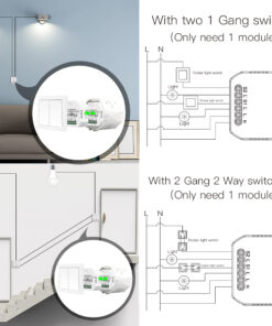 Relè Passo Passo Interruttore WIFI 2.4G+BLE+RF 433MHz, 2 Canali, Bluetooth BLE Mesh TUYA, Smart Life, 10A, AC 90-250V, 50/60HZ, 2200W, 53X48X18mm, IP20, SHB104B