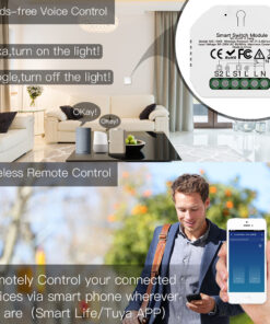 Relè Passo Passo Interruttore WIFI 2.4G+BLE+RF 433MHz, 2 Canali, Bluetooth BLE Mesh TUYA, Smart Life, 10A, AC 90-250V, 50/60HZ, 2200W, 53X48X18mm, IP20, SHB104B