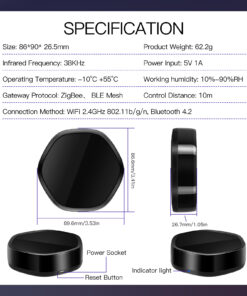Gateway ZigBee Bluetooth BLE Mesh IR Infrarossi ZigBee 3.0,Bluetooth BLE Mesh,IR TUYA, Smart Life 1A 5V IP20