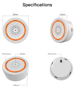 Sirena Allarme ZigBee Protocollo ZigBee 3.0 TUYA, Smart Life, Sonoro e Visivo, 5V 1A IP20,68X68X33mm